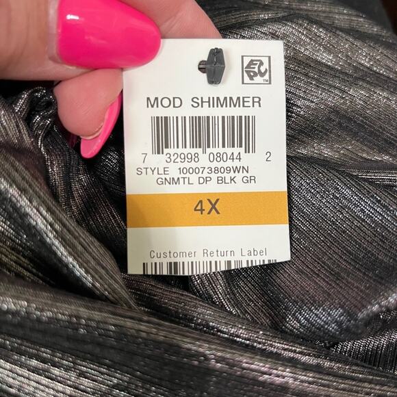 NWT Alfani Mod Shimmer Twist Front Blouse Top Shirt Metallic Gray Silver 4X - Picture 3 of 10